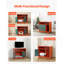 Enceinte de litière pour chat, armoire à litière cachée 31 po avec tablette et rangement, salle de bain intérieure pour chat de style moderne, table de bout en bois pour meuble pour chat, convient à la plupart des bacs à litière, rouge et vert