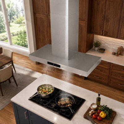 Hotte pour îlot de cuisine convertible 36 pouces 900 CFM VENFAN en acier inoxydable avec commande vocale et tactile, 3 filtres à graisse et 4 lumières DEL