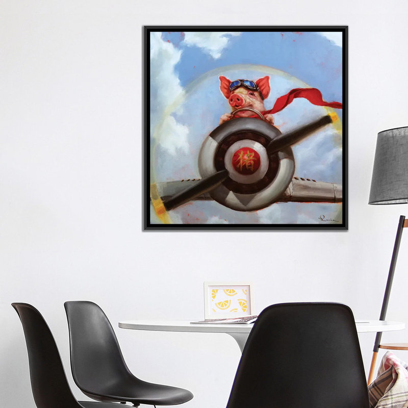 «When Pigs Fly», reproduction sur toile, Toile avec cadre noir, Pas de tapis, H 37 po x l 37 po x P 1,5 po