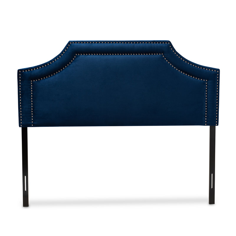 Tête de lit tapissier en velours Meichele, Bleu marine, Grand