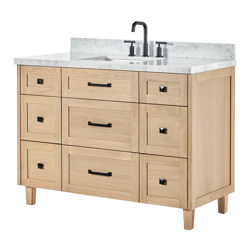 ARIEL Monroe 49 Single Sink Bathroom Vanity with Italian Carrara Marble Top, Oak, Carrara White Marble, 49"