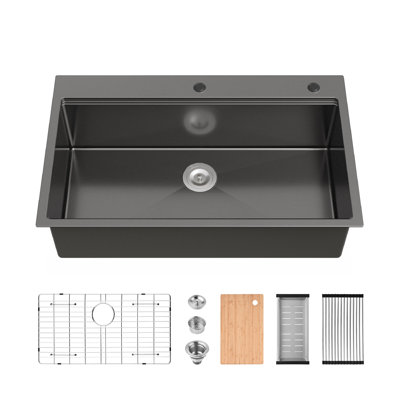 36" Drop-in Single Bowl Stainless Steel Kitchen Workstation Sink with Accessories