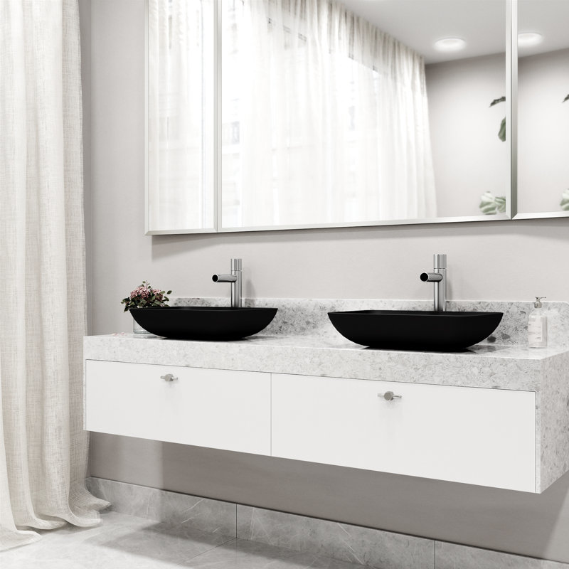 Sottile MatteShell Black Rectangular Vessel Bathroom Sink with 11'' H Faucet