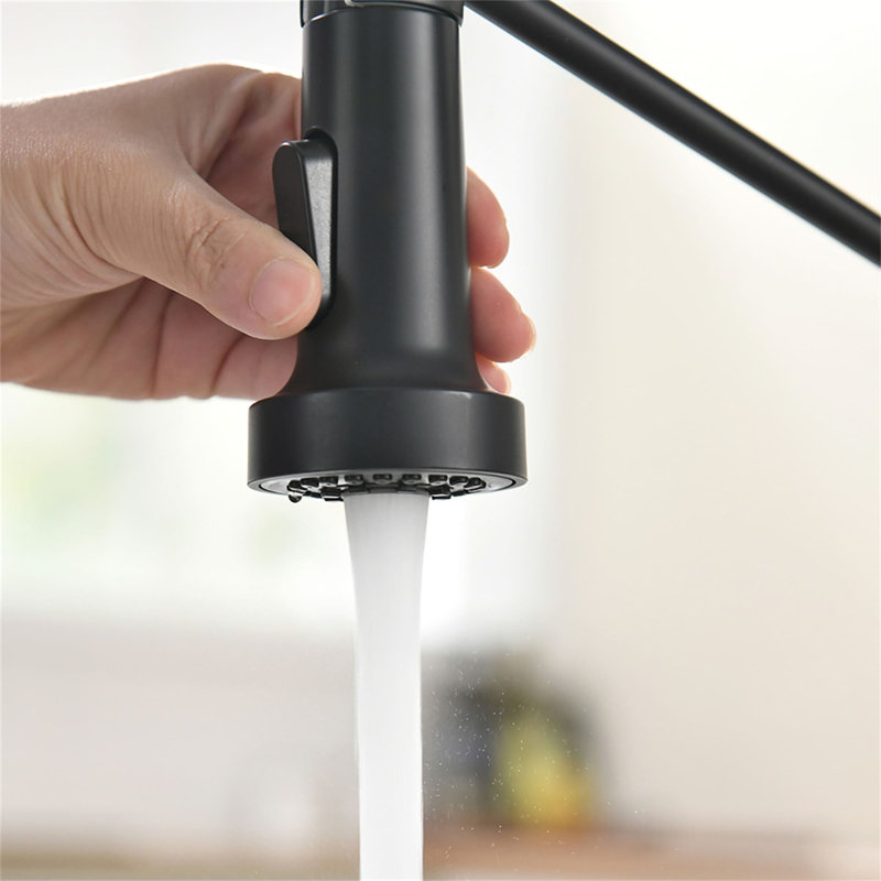 Robinet de cuisine rétractable à poignée simple avec douchette latérale, Noir mat