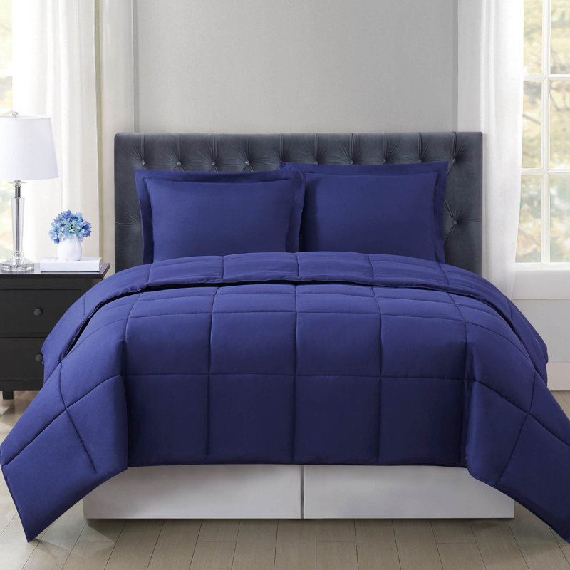 Ensemble d'édredon réversible en microfibre Everyday, Édredon pour très grand lit + 2 très grandes ta, Bleu marine