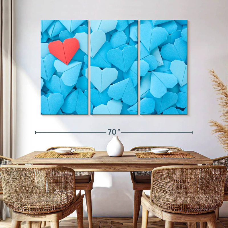 Hardie cœurs d'origami rouge et bleu, H 48 po x l 74 po