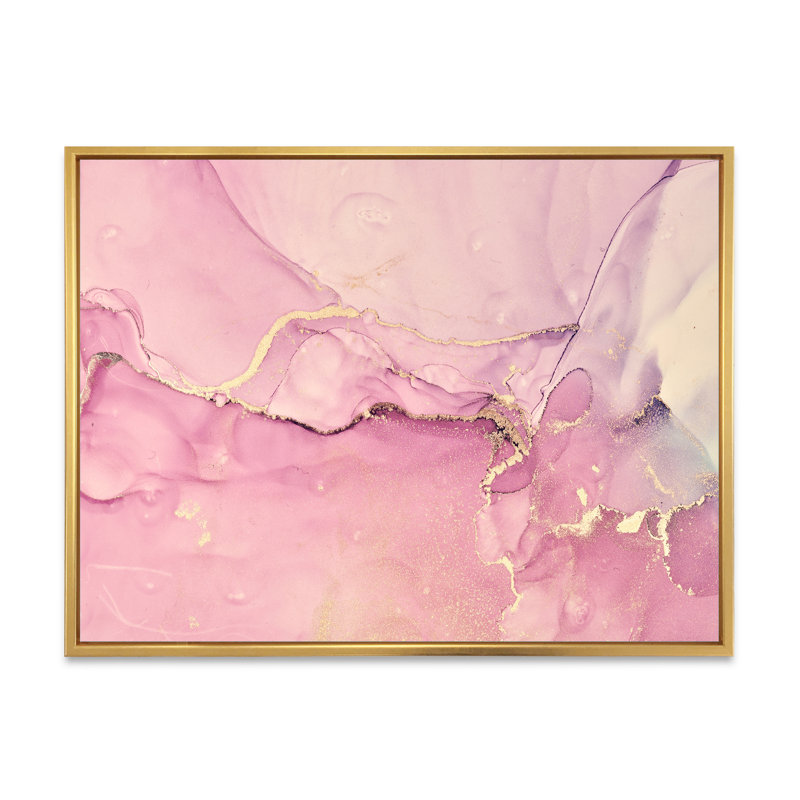«Pink Marble Waves II», peinture sur toile, Cadre flottant doré, H 24 po x l 32 po x P 1 po