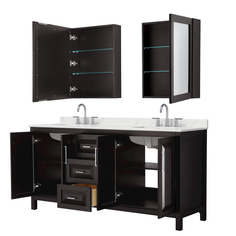 Daria 72'' W Vanity, Polished Chrome, Brown, White Quartz