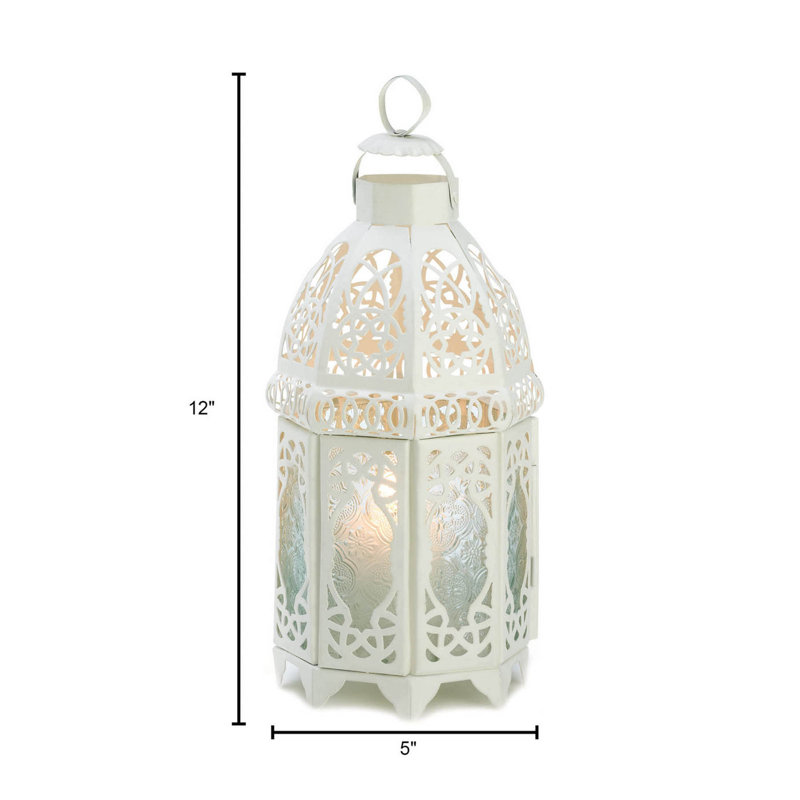 Lanterne blanche à motif de treillis | Décoration de patio géométrique en métal, Blanc