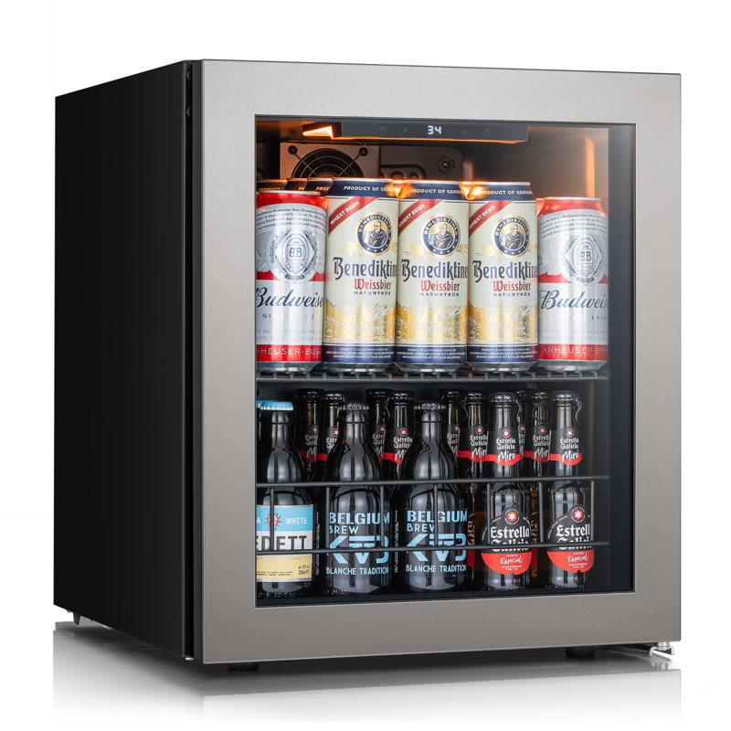 16.9"W 65-Cans 1.62Cuft Freestanding/Built-In Single Zone Beverage Cooler with Quiet Compressor Refrigerator in Stainless Steel