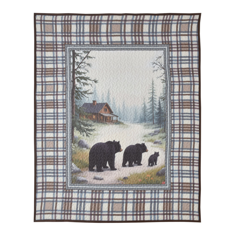 COUETTE JETÉ COUVERTURE OURS FAMILLE CABANE SENTIER