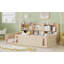 Lit plateforme simple en bois avec barrière de sécurité et tablettes de rangement latérales pratiques, base de lit pour enfant peu encombrante (sans matelas)-132915857-132915858