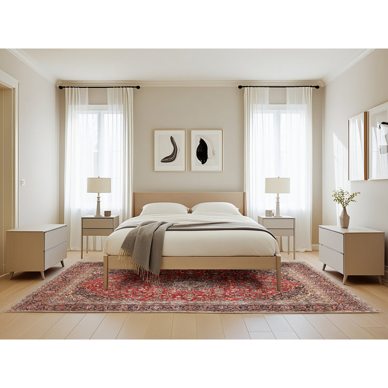 Tapis oriental en laine rouge, Rectangle 5 pi x 8 pi