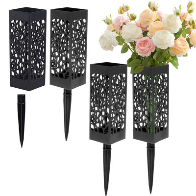 4-Pack Cemetery Vases with Spikes, Heavy-Duty Plastic Flower Holders for Grave Markers, Outdoor Memorial Floral Arrangement with Drainage Holes, Easy Installation for Headstone, Gravestone, Cemetery Decor