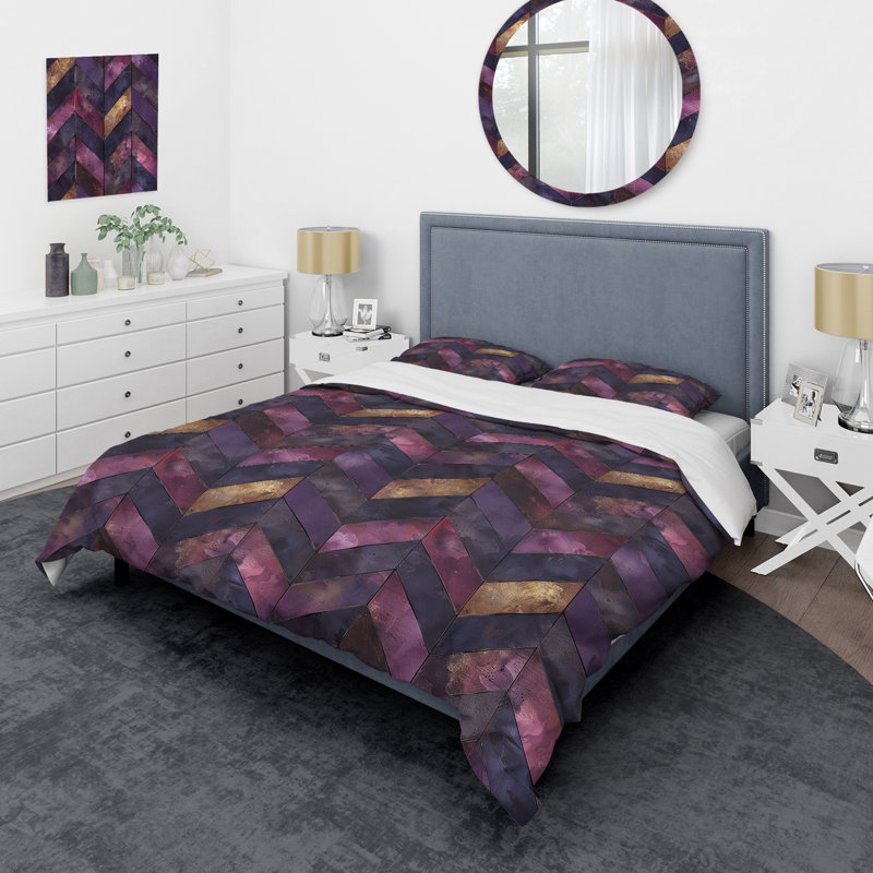 Ensemble de housse de couette transitionnelle mauve à chevrons mauves I, Housse de couette très grand et 2 très grandes t