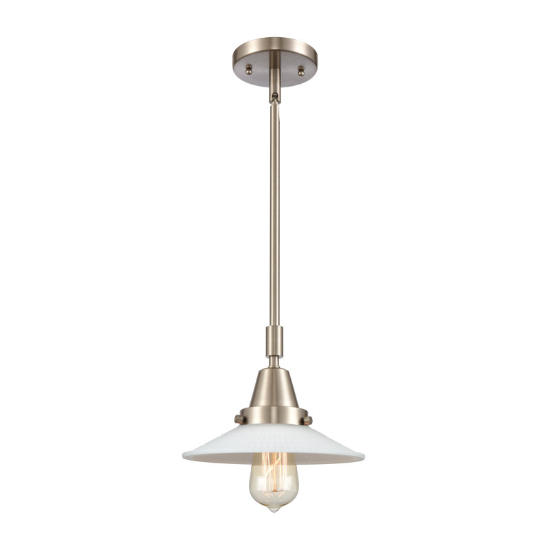 Luminaire suspendu conique à 1 lumière Cahaba, Halophane blanc mat, DEL, Nickel satiné brossé