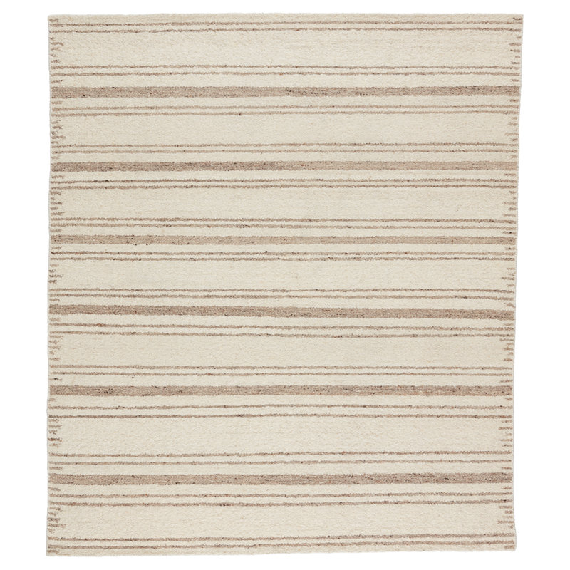 Tapis crème rayé en laine tissé à la main Merci, Rectangle 9 pi x 12 pi