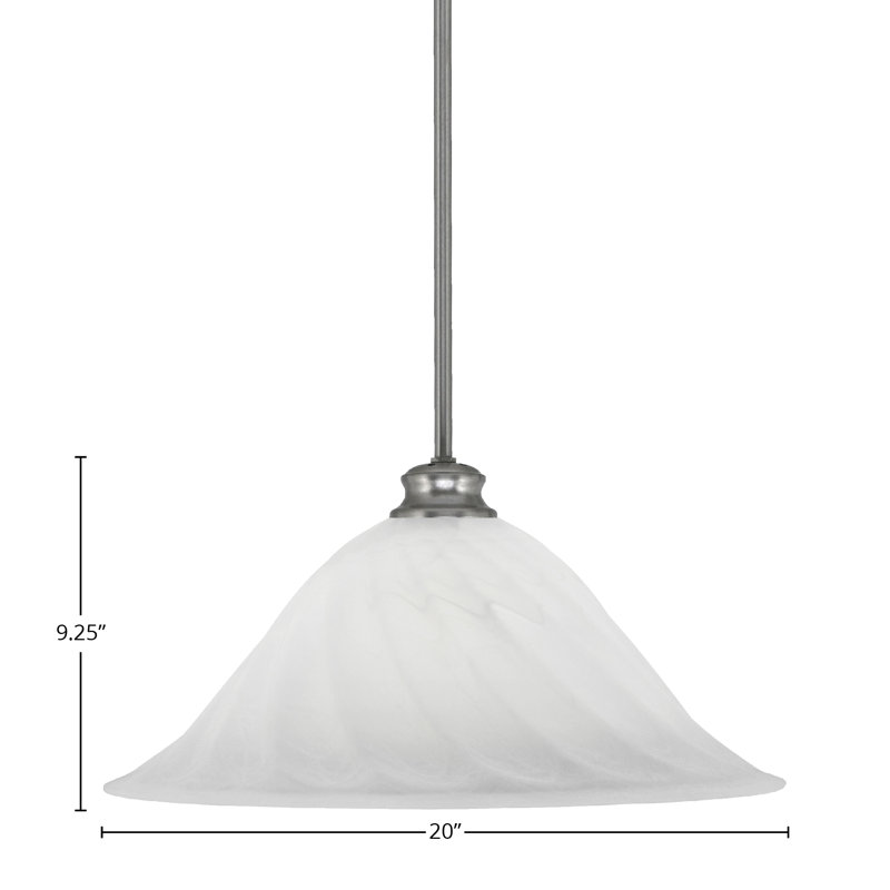 Luminaire suspendu suspendu avec tige en verre blanc albâtre de 20 po, 9.25" H x 20" W, Nickel brossé