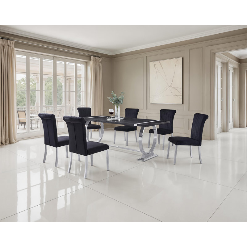 Ensemble de table à manger Cintron 7 pièces, 7 pièces : table, 6 chaises, Noir / argenté, Argent