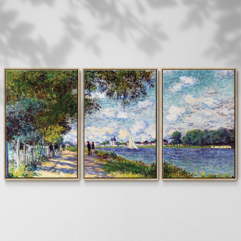 La seine à Argenteuil, 1875, reproduction sur toile 3 pièces, Encadré naturel