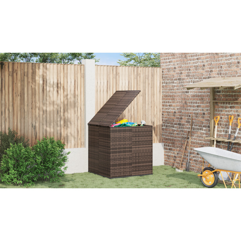 Water Resistant Poly Rattan Deck Box in Black, 40.9" H x 39.4" W x 38.4" D, Brown