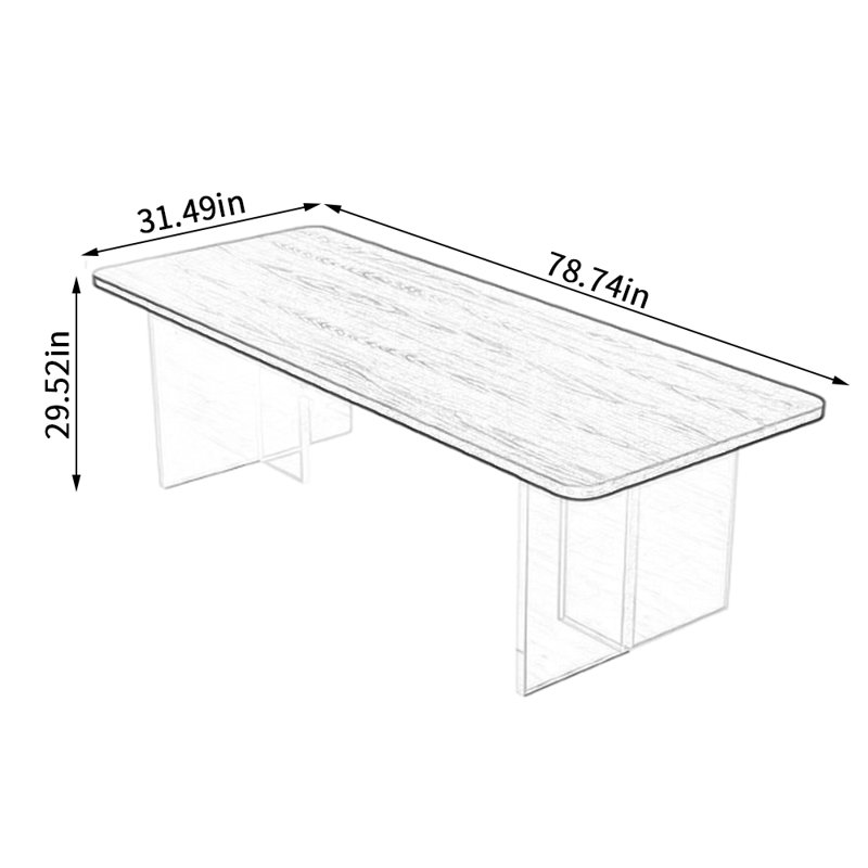 Miggie Ash Solid Wood Top Dining Table, 29.52"H x 78.74"L x 31.49"W