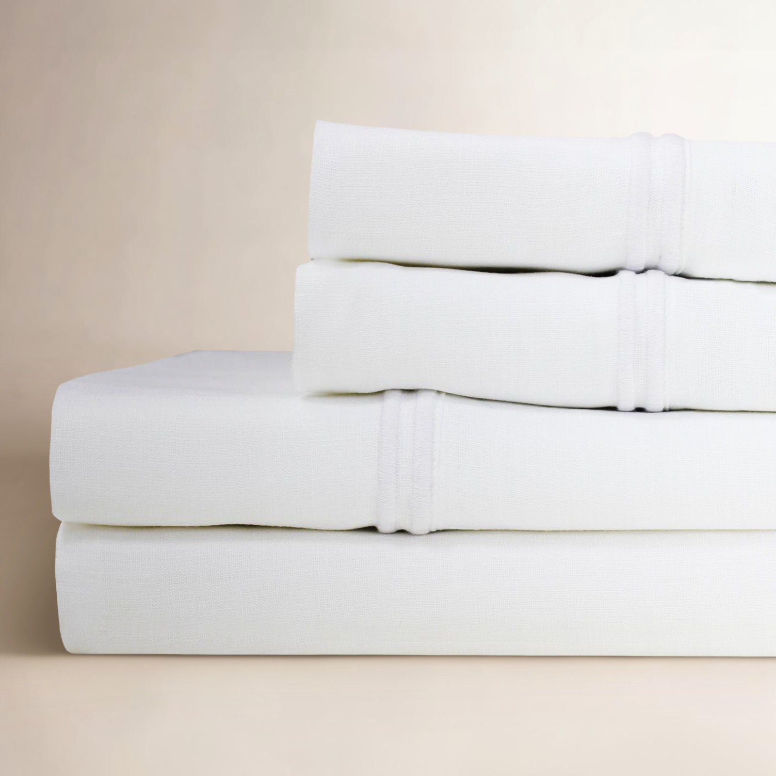 Benin 100% Linen Sheet Set, Queen Sheet Set + 1 Fitted Sheet + 2 Pillowcases, White