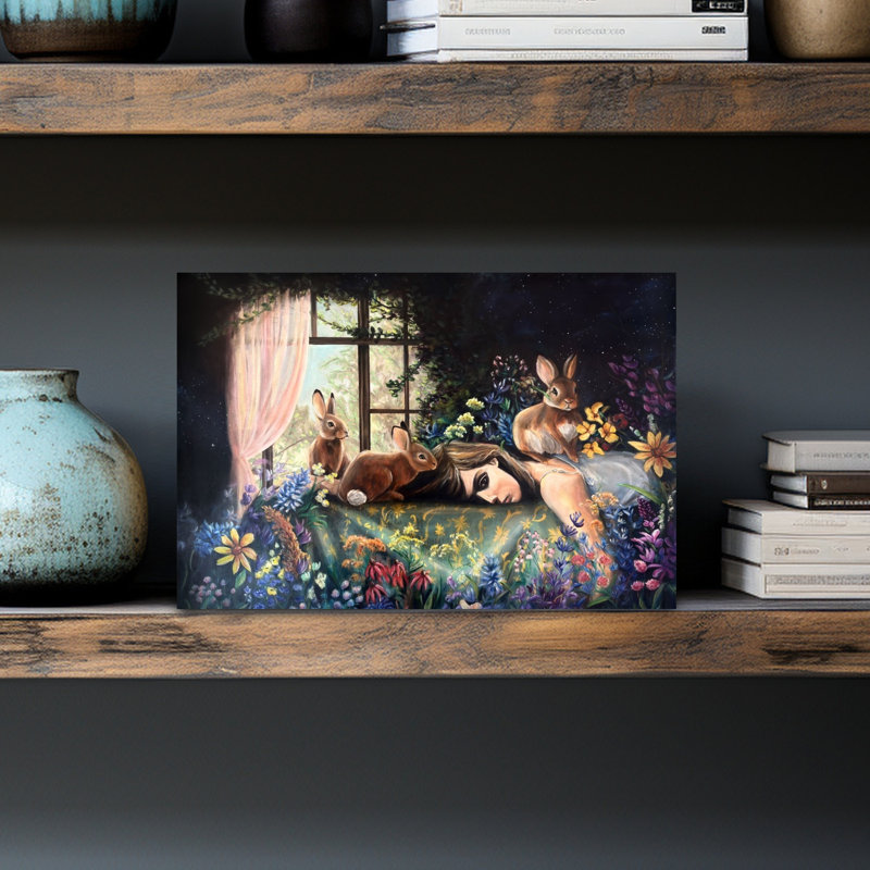 Sleeping Girl With Rabbits by Renee Machan Cottagecore - Wrapped Canvas Print, 45.72 cm H x 30.48 cm W