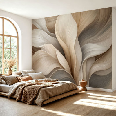 Wall Mural Peel and Stick Wallpaper Abstract Beige Cream Flowing Petal Like Wave Self-Adhesive Removable Contact Paper Wall Decor for Living Room Bedroom 69"H x 96"W