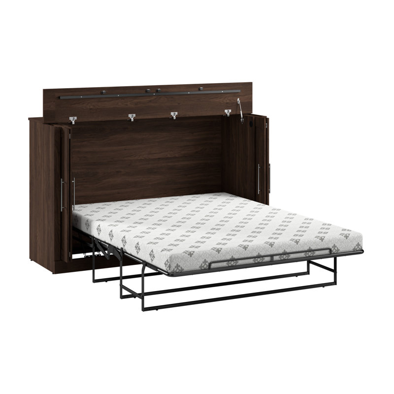 Arlex Murphy Cabinet Bed with Mattress, Queen, Brown