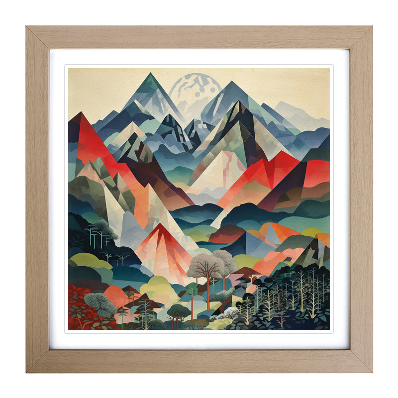 Japanese Mountains Constructivism No.1 - Single Picture Frame Print on Wood, Oak