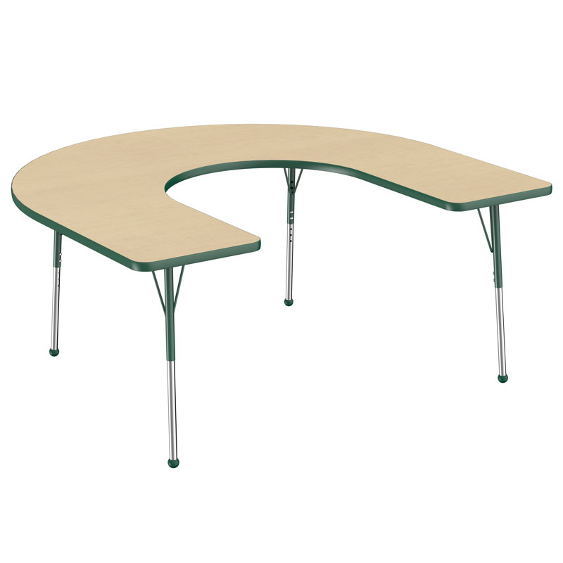 Table d'activité 60 "x 66" en forme de T avec pieds réglables, Érable / vert, Roulement à bille standard, Maple