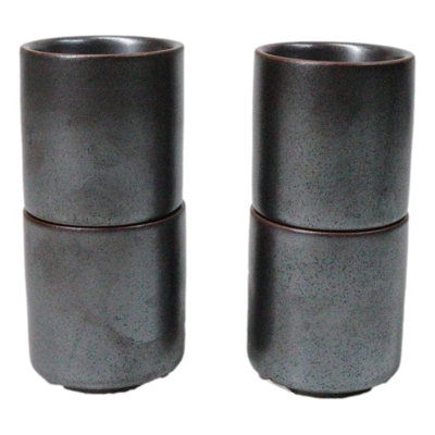 Set of 4 Iron Black Clay Tetsu Kesho Porcelain 1.25oz Ochoko Yuzu Cups