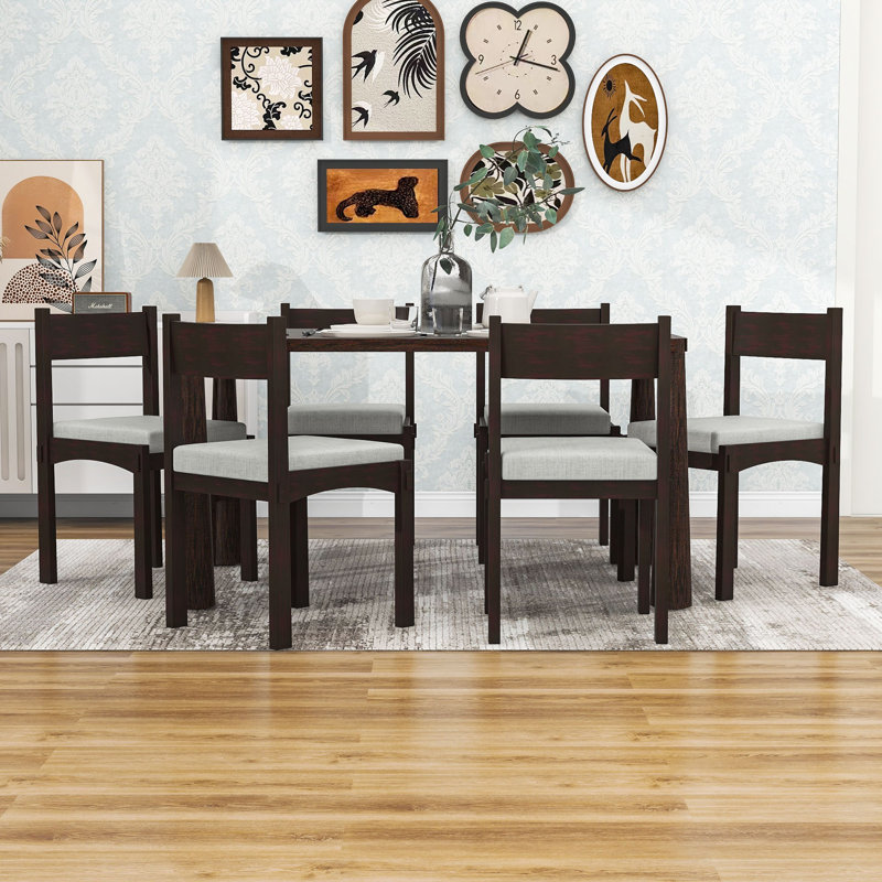 7Pcs Rectangular Dining Table Set with Chairs, Espresso