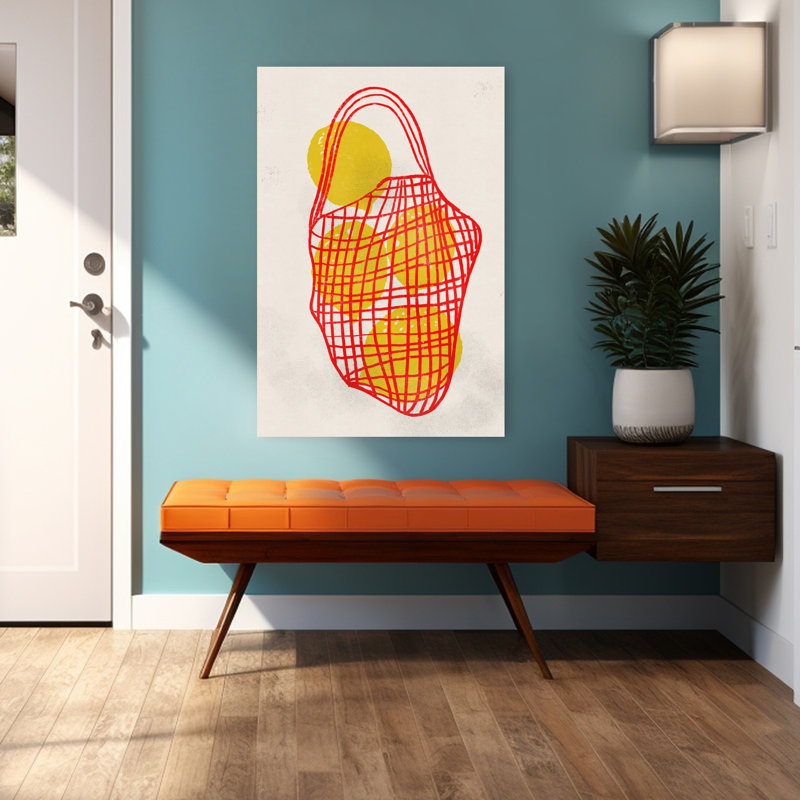 «Fresh Lemons», sac rouge, art moderne et vibrant de fruits, H 48 po x l 32 po