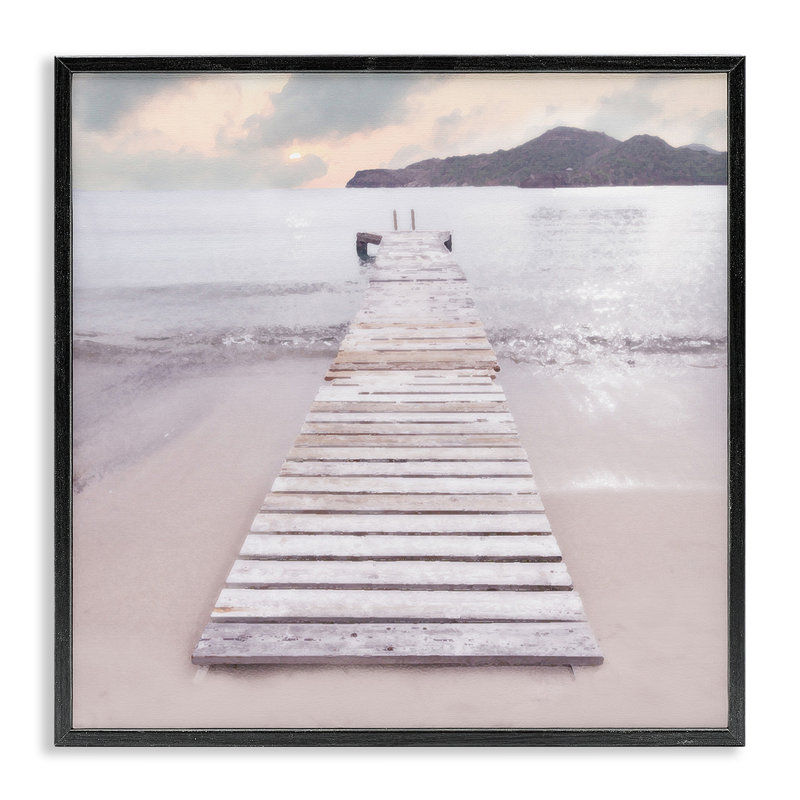 «Zen Beach Dock», estampe numérique par Noah Bay, Giclée encadrée noir minuit, H 17 po x l 17 po