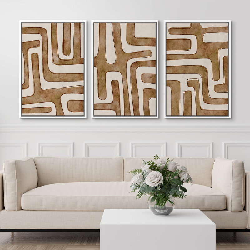 Géométrique, tons de terre et lignes audacieuses, illustrations, art moderne, décor, salon, chambre à coucher, bureau, Blanc