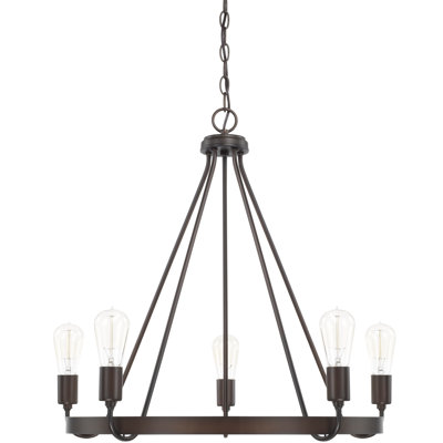 Tanner 5 - Light Dimmable Wagon Wheel Chandelier