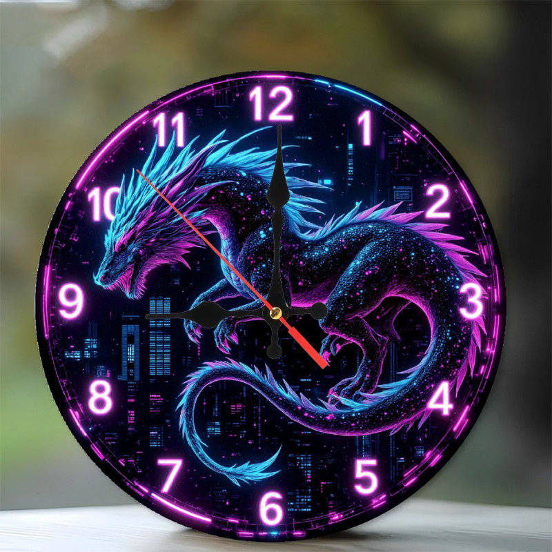 Horloge néon dragon