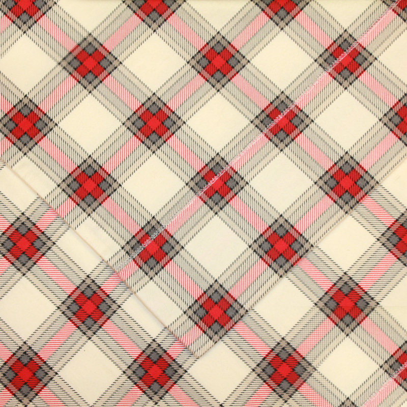 Flannel Plaid Sheet Set, Queen Sheet Set + Fitted Sheet + 2 Pillowcases