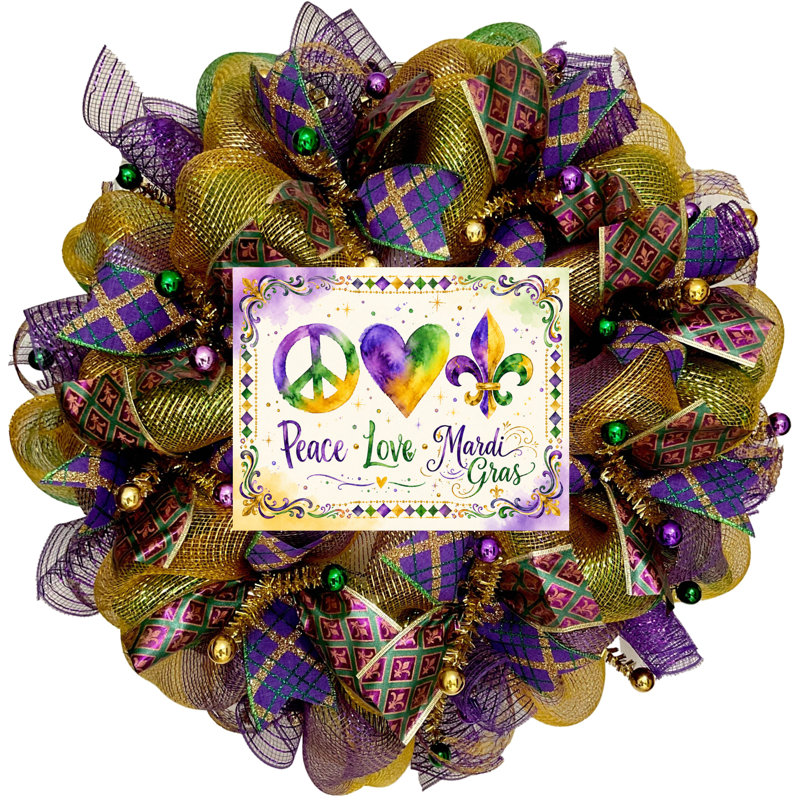 Couronne en maille Peace Love Mardi Gras