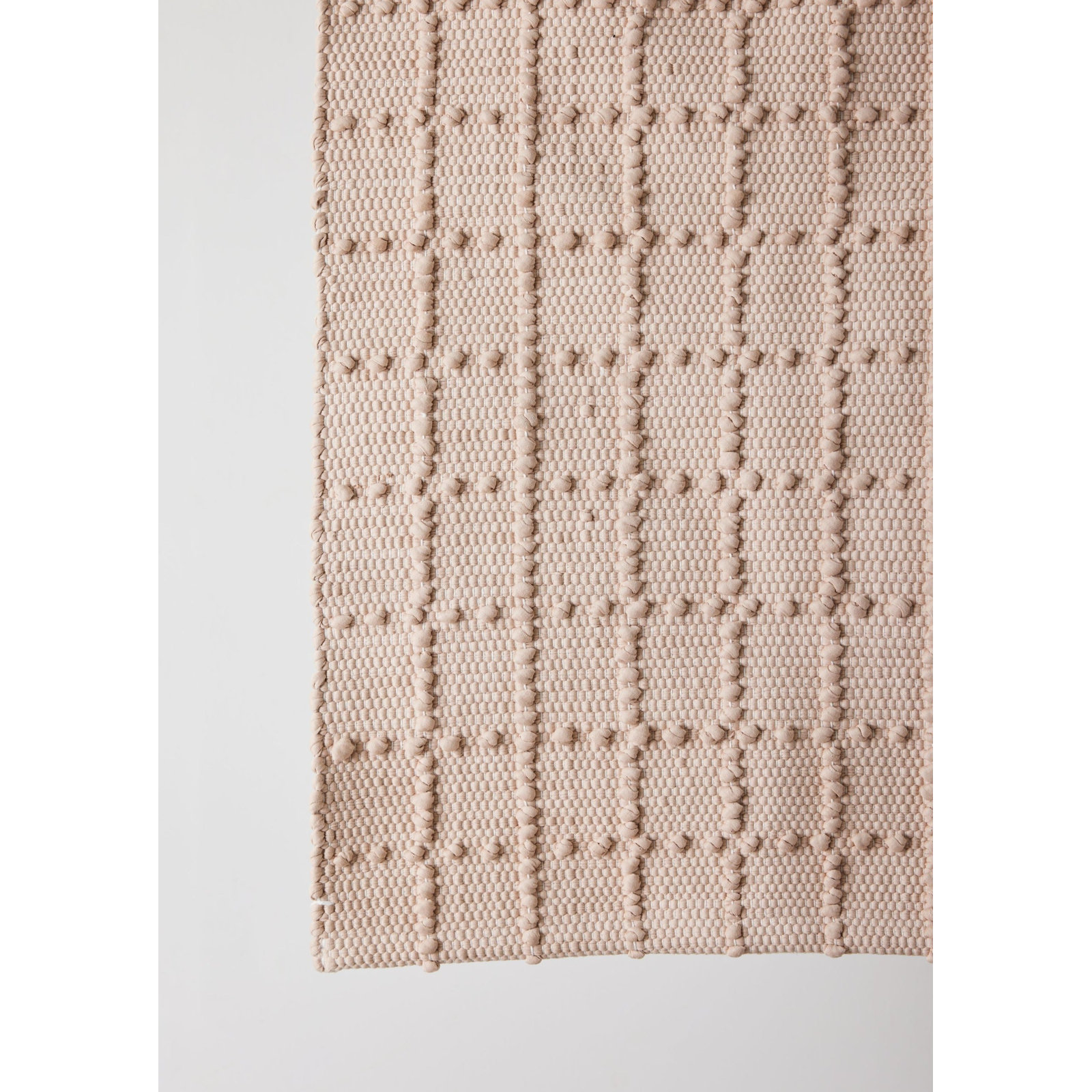 Blush Pink Plaid Hand-Loomed Cotton Bobble Mat