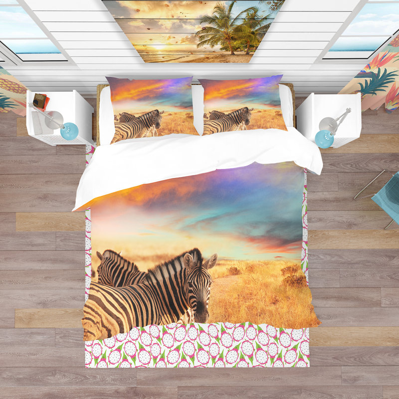 Ensemble de housse de couette zèbres, Housse simple + 1 taie décorative