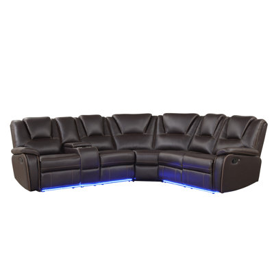 Modern Faux Leather Manual Reclining With Center Console And LED Light Strip