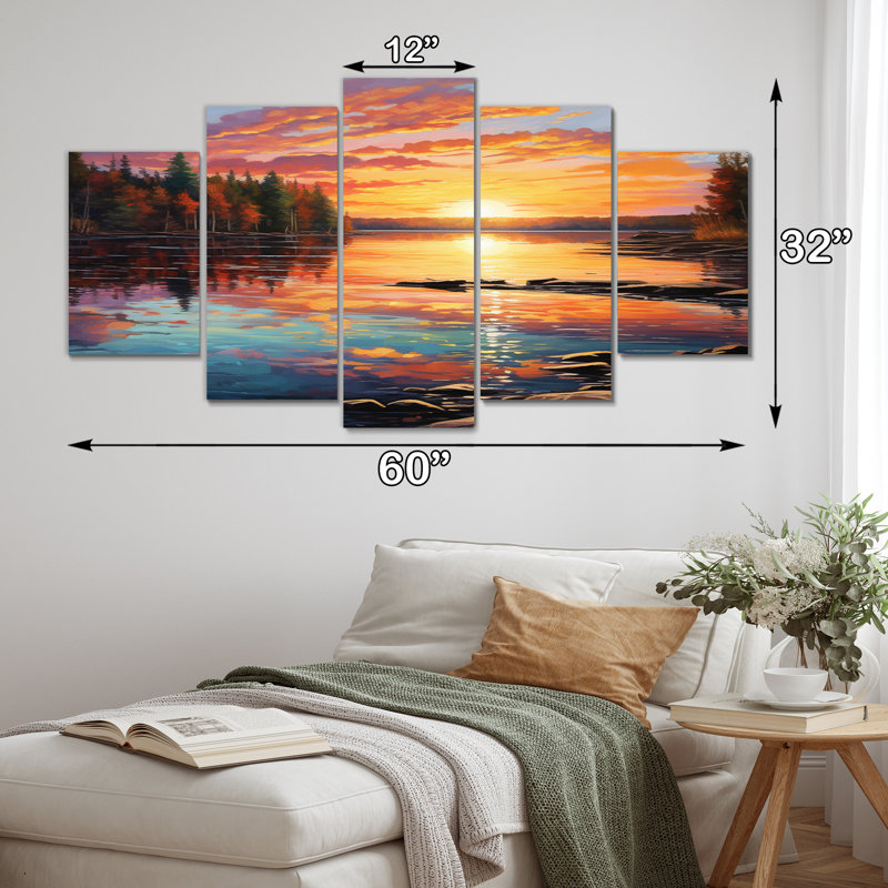 Canada Morning Reflections I - Landscapes Canvas Art Print - 5 Panels