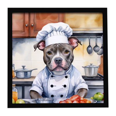 Pit Bull Terrier The Chef Framed Metal Print