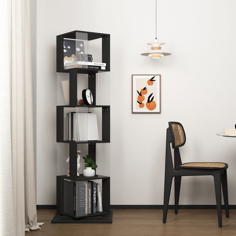 Bibliothèque rotative, support de plancher avec plaque en acrylique et base anti-arrachement, Noir