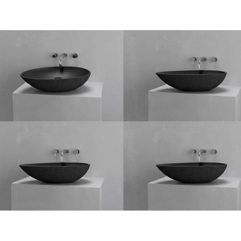 Lavabo vasque rond en béton noir / noir L 23,4 po x l 13,8 po Vast Studio - finition moderne mate, lavabo de comptoir pour spa luxueux et maisons contemporaines