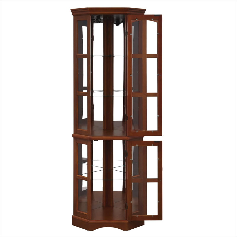 Lighted Corner Curio Cabinet with Adjustable Shelves, Brown