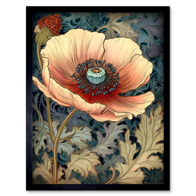 Daren William Morris Style Peach Anemone Flower Bloom - Single Picture Frame Print